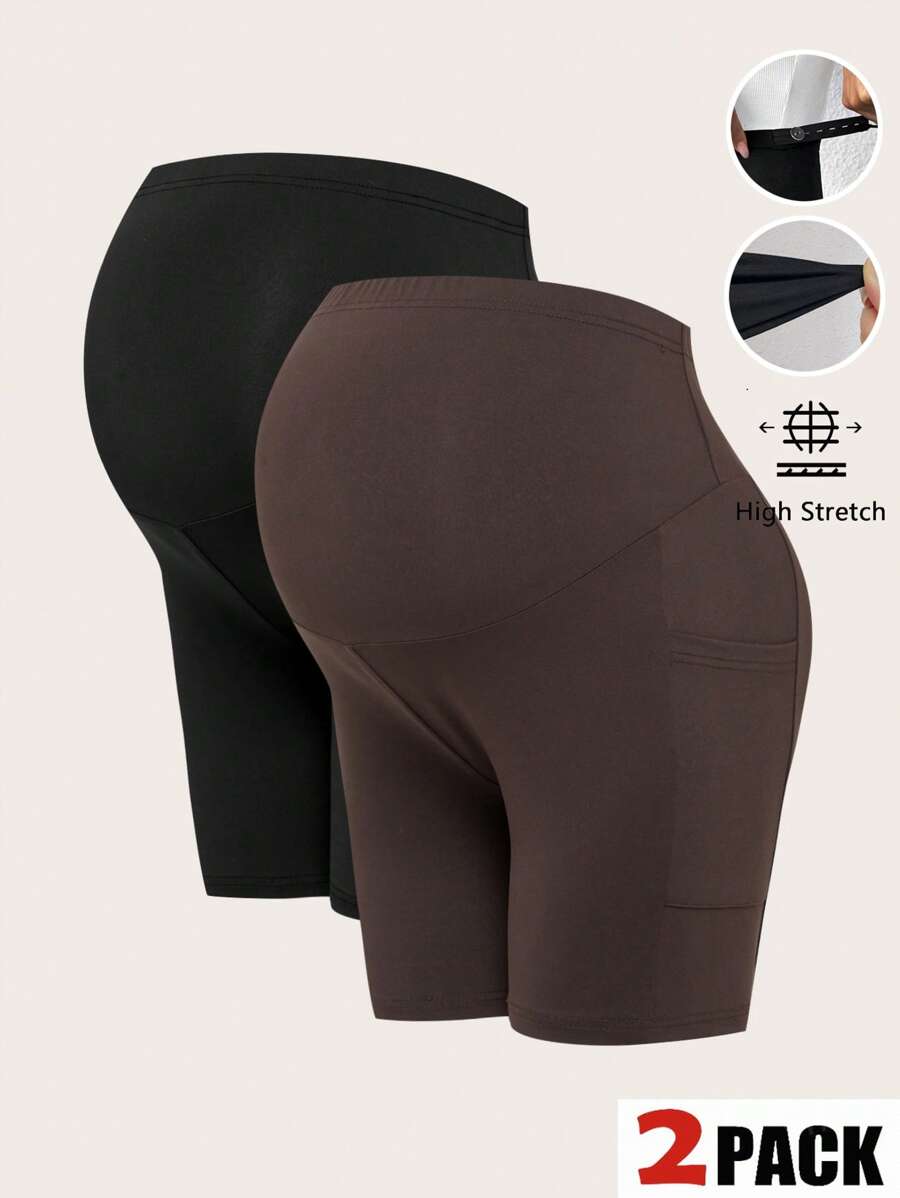 SHEIN Maternity Solid Color Pocket Casual Leggings, For Daily Wear