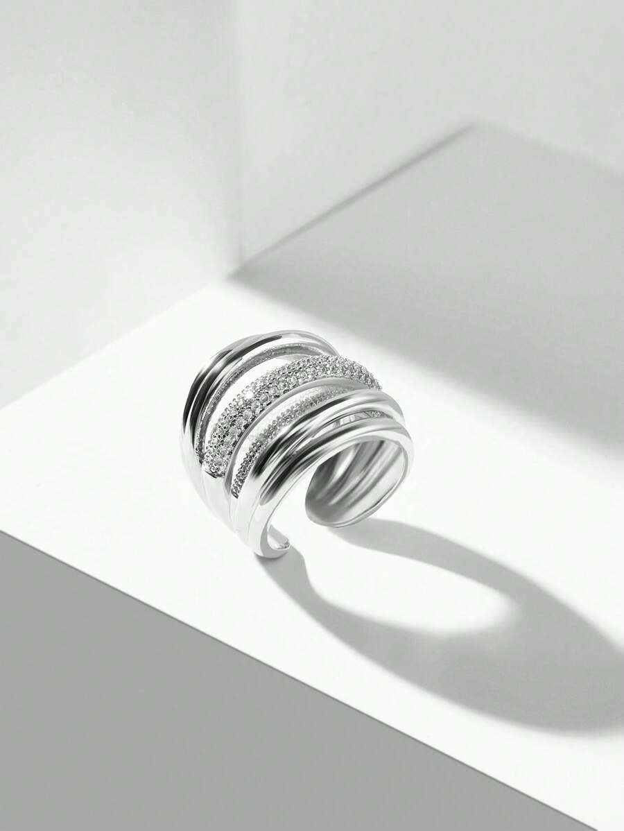 MOTF PREMIUM MULTIPLE LAYERS RHINESTONE OPEN RING - Silver - View 1