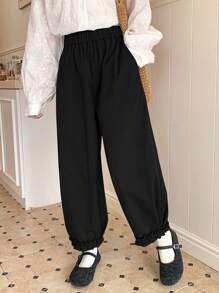 FRIFUL Women's Casual Solid Color Flare Pants,Ruffle