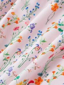 SHEIN MOD 复古花卉两件套搭配荷叶边吊带背心和花卉中长裙，优雅两件套，浪漫两件套，度假两件套，情节人物服装女士长裙女士优雅晚礼服 - 淺粉色 - 查看 4