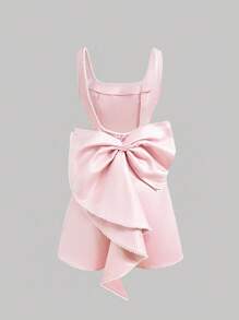 SHEIN MOD Vrouwen vierkante hals strik rug decor roze korte jurk