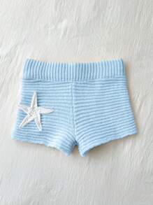 Elamini Starfish Pattern Knitted Pink Shorts - Baby Blue - View 3