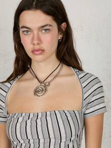 COUREZ Áo croptop tay ngắn cổ vuông phong cách Y2K mùa hè cho nữ, kiểu vintage. - Xám - Xem 5