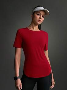 POWERISTA Powerista Women's Solid Color Round Neck Short Sleeve Casual Exercise Fitness T-Shirt