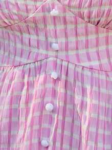 KURAYIA Plaid Deep V-Neck Short Sleeve Shirt Dress With Side Split, Plus Size - Pink - View 6