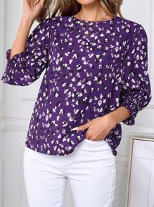 SHEIN Clasi Multi-Color Women's Drop Shoulder Casual Blouse - Purple - View 5
