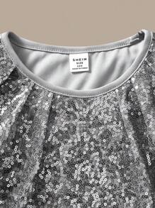 SHEIN Elegant Silver Short Sleeve Ruffle Collar Midi Dress For Tween Girls, Suitable For Prom, Vacation, Evening Party, Birthday, Wedding Ceremony As Flower Girl - Silver - View 5