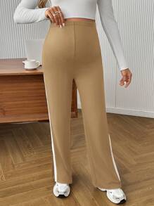 SHEIN Maternity Comfortable Adjustable Waist Flare Leggings - Khaki - View 5