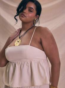 MUSERA Plus Size Spaghetti Strap Bandeau Peplum Top For Holiday, Elegant Spring Summer - Cream - View 4