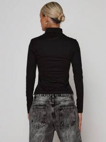 MUSERA Roll Neck Long Sleeve Top Soft Lounge Spring Summer Casual - Black - View 3