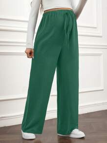 SHEIN Adjustable Waist Solid Color Loose Maternity Palazzo Pants, Casual - Green - View 4