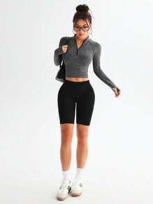SHEIN Sport Studio Sudadera recortada sin costuras con mangas raglán gris