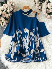 SHEIN Clasi 大码女式春夏花卉印花金属纽扣装饰休闲衬衫 - 彩色 - 查看 2