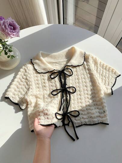 Comfortcana Kortärmad kortärmad cardigan med snörning för kvinnor