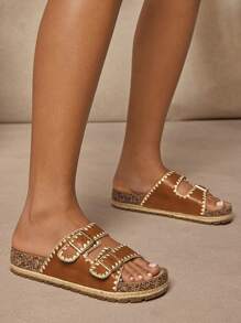 SHUZIA 女士简约厚底双扣凉鞋 - 紫紅色 - 查看 3