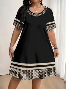 EMERY ROSE Robe imprimée fleurs géométriques classique grande taille, convient pour l'été