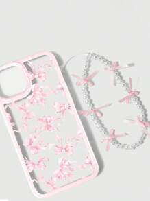 ROMWE Kawaii 1pc Elegant Pink Bow Design Phone Case, Compatible With IPhone 11 12 13 14 15 Pro Max - Multicolor - View 2