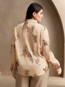 Anewsta Plus Size Women Rose Sequin Embroidered Blouse, Spring - Apricot - View 2