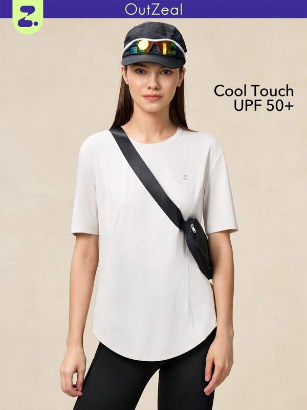 OutZeal Camiseta de mujer de manga corta, ajuste regular, con tela refrescante, ideal para entrenamiento y actividades al aire libre con protección solar