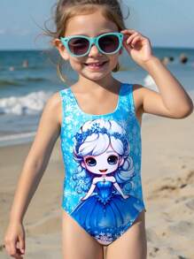 1pc Girls Printed One-Piece Swimsuit - Multicolor - View 1