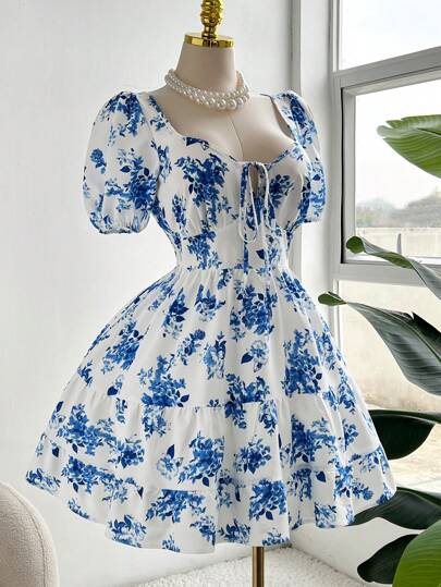 Ceyna Vestido estampado con flores para mujer de talla grande, diseño de moda para playa, viaje, verano y uso casual