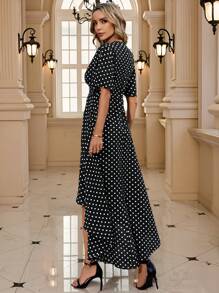 EMERY ROSE Women's Polka Dot Print Asymmetric Hem Dress - Black and White - View 9