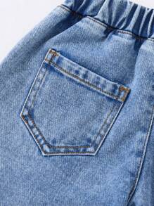 SHEIN Casuvi Kids 男婴/婴儿经典蓝色牛仔休闲牛仔裤 男婴宽松牛仔裤 男婴教堂服装 男婴牛仔裤 宽松牛仔裤 - 淺色水洗藍 - 查看 5