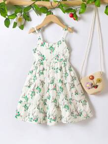 SHEIN Girls Casual Color Block Striped Sling Cake Dress, Summer - Multicolor - View 2