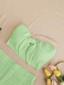 Soleia 绑带紧身胸衣上衣和高腰短裤两件套 - 綠色 - 查看 4