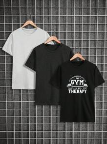 RueChic 3 pièces T-shirts à manches courtes réguliers imprimés en coton pour la salle de gym