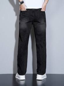 Manfinity Homme Casual Denim Jeans, Suitable For Summer - Black - View 2