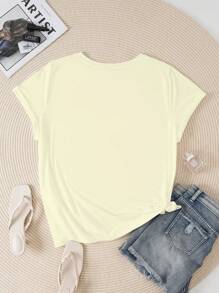 SHEIN 女士常规款柠檬印花插肩袖圆领 T 恤，夏季