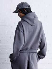 COUREZ Oversized Washed Hoodie With Front Graphic Print Y2K Vintage - Brown - View 2