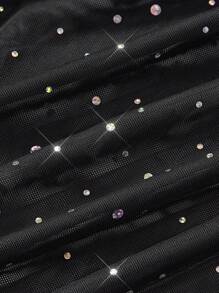 SHEIN MOD 女士露肩网眼长款美人鱼晚礼服，性感黑色连衣裙 - 黑色 - 查看 3