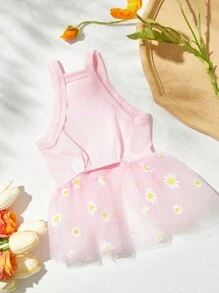 PETSIN 1pc Pet Cat Dog Knit Sweet Daisy Embroidery Tulle Puff Suspender Dress, Suitable For Spring/Summer - Multicolor - View 6