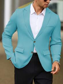 Calvornis Men's Solid Lapel Collar Long Sleeve Casual Business Blazer - Teal Blue - View 6