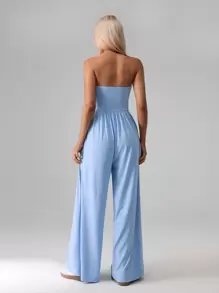 SHEIN Unity Casual Pleated Loose Jumpsuit, Simplistic And Fashionable Design, Suitable For Summer