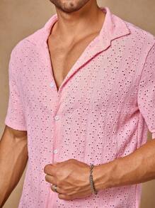 Manfinity VCAY Men's Woven Slim Fit Turndown Collar Casual Shirt, Suitable For Summer