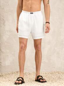 Manfinity VCAY Pantalones cortos casuales con logo decorativo de cinta, cintura media, ajuste ceñido, apropiados para uso diario, unisex