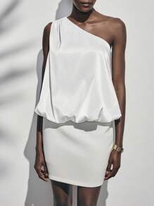 Lumivelle 女士不对称领纯色休闲衬衫，适合夏季