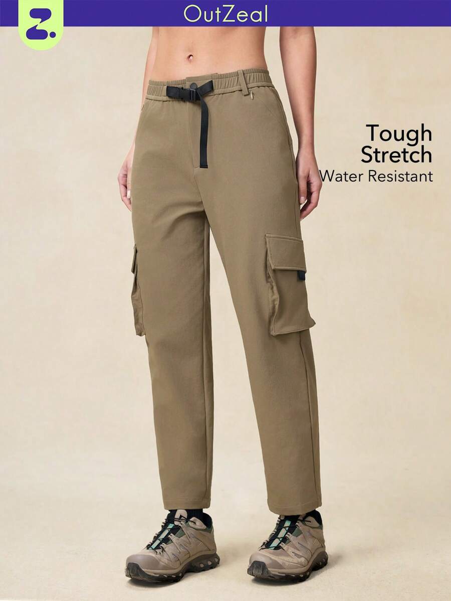 OutZeal Damen Outdoor Hose in Unifarbe, wasserabweisend, dehnbar, Nylon, verjüngt geschnitten, Sporthose für Frühling und Sommer - Khaki - Übersicht 1