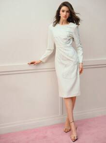 MOTF PREMIUM Vestido con estampado floral y bajo con dobladillo dividido - Albaricoque - View 3