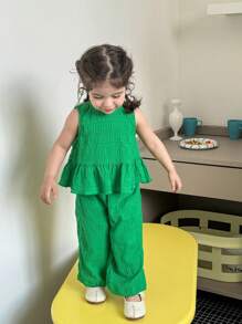 Baby Girls Green Vest And Pants 2 Pieces Outfit, Cute Summer Vacation Set
