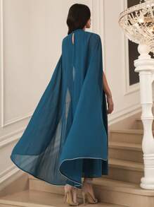 Modelyn Women's Elegant Party Rhinestone Decorated Cape Long Dress - Blue - View 4