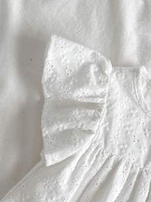 Loomiva Baby Girl Solid Color Round Neck Cap Sleeve Casual Pullover Top