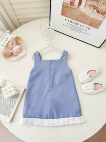 SHEIN Baby Girl Elegant Color Block Bow Decor Summer Dress - Blue - View 7
