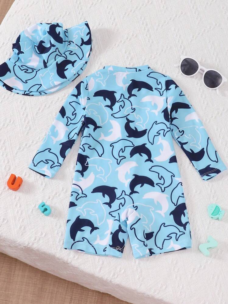 Baby Boy Vacation Beach Shark Print One-Piece Swimsuit - Multicolor - View 2