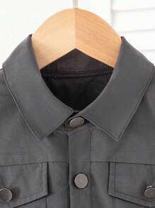 幼儿男孩休闲连体裤，时尚前开襟，宽松版型，现代街头风格，夏季 - 灰色 - 查看 6