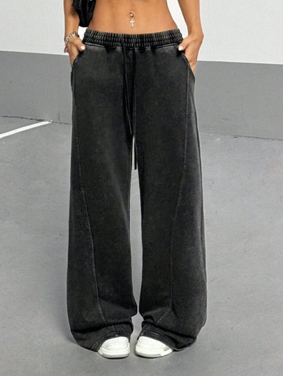 StreetHx Women's Streetwear Vintage Washed Loose Straight Casual Sweatpants, Autumn