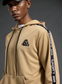Manfinity Sport Corelite Men's Color-Block Letter Print Drawstring Hooded Sweatshirt & Sweatpants Sports Suit